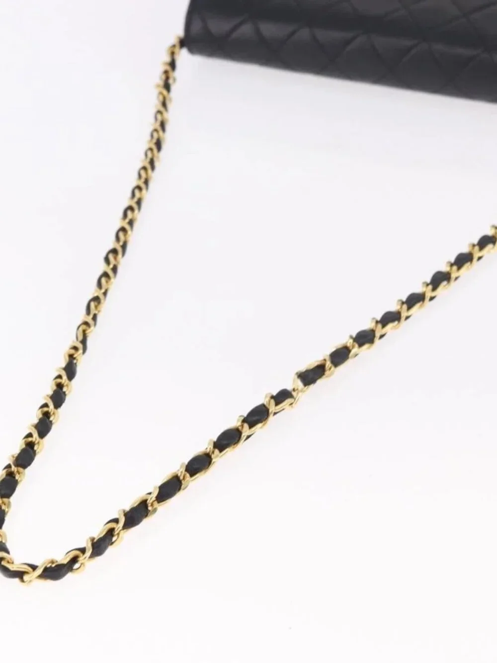 CHANEL Matelasse Chain Shoulder Bag Lamb Skin Black Gold CC Auth 184564